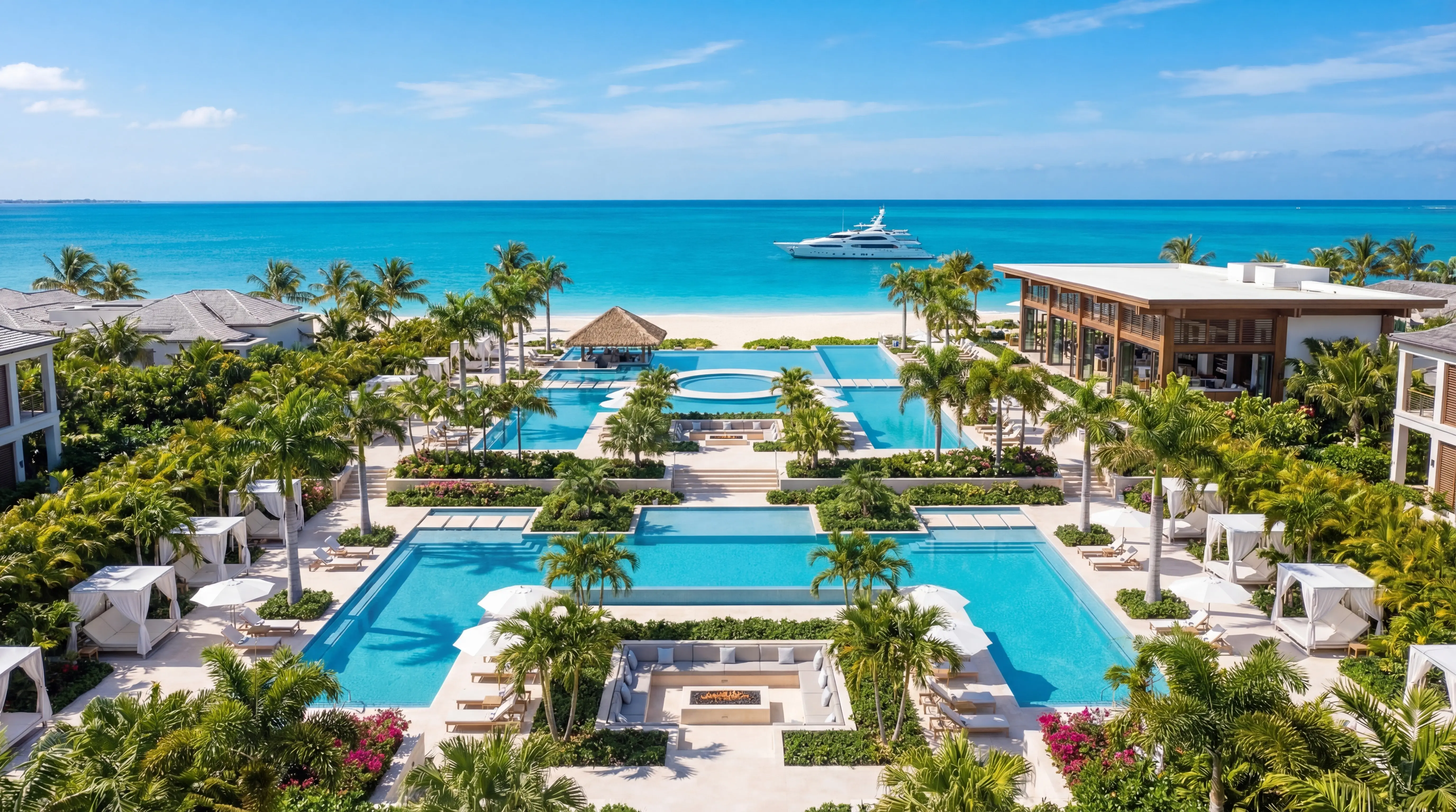 Cabana Private Beach Club — pools, cabanas, and turquoise ocean